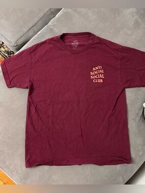 Anti Social Social Club Maroon Cotton Large Graphic Logo Crew Neck T-Shirt